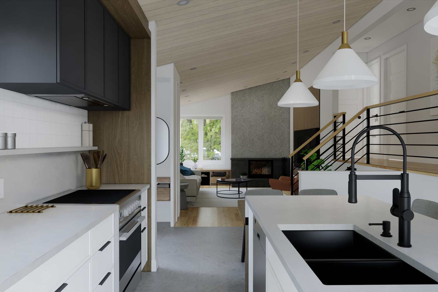 design de cuisine blanche noire et bois