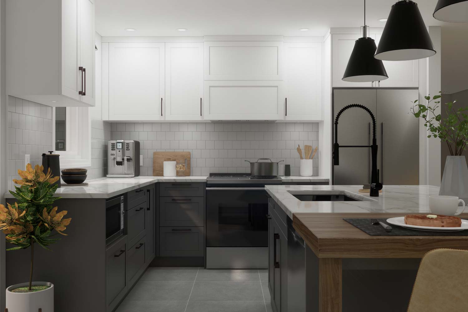 design de cuisine blanche et grise