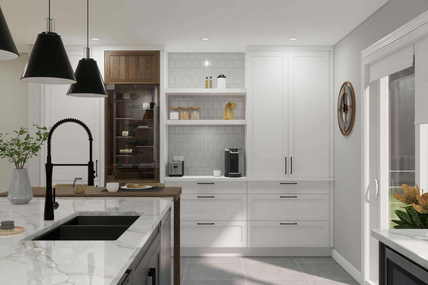 design cuisine blanche grise et bois